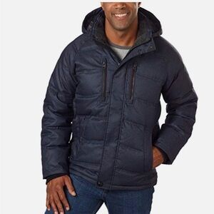 Hawke & Co Men's Down Feather Filled Coat with Removable Hood Dark Blue—Size L